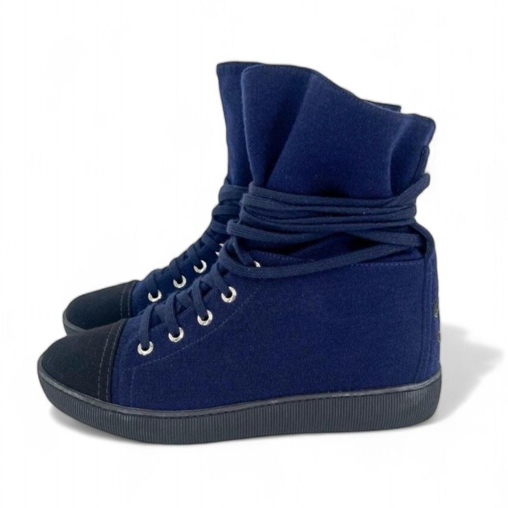 CHANEL Indigo Suede CC Logo Lace-Up Black Cap Toe Sneaker Boots Size EU37 - Picture 5 of 12
